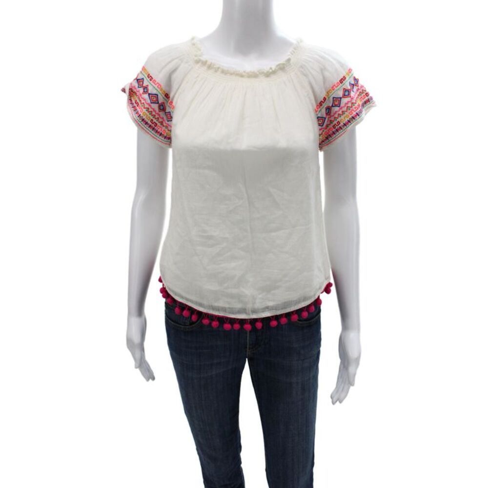 Christophe Sauvat Women Off Shoulder Cotton Tunic Blouse White Size XS